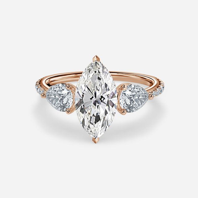 Vivian Rose Gold Plain Band Bridal Set Engagement Ring