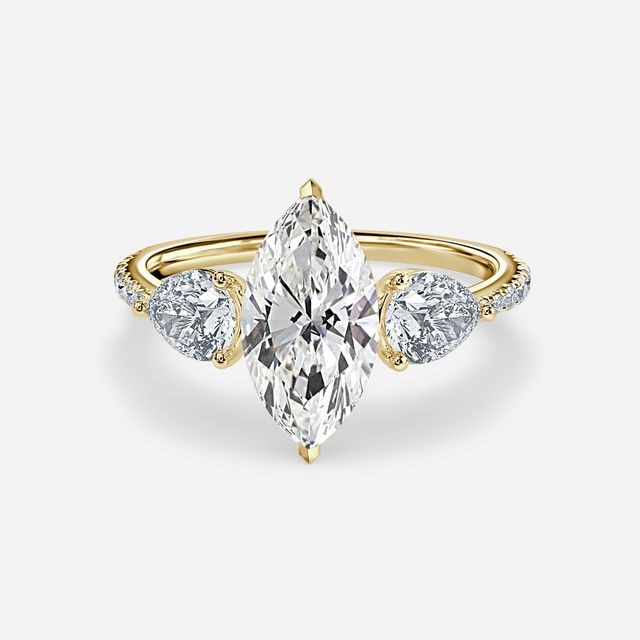 Vivian Yellow Gold Plain Band Bridal Set Engagement Ring