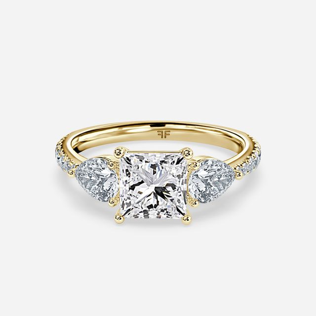 Vivian Yellow Gold Plain Band Bridal Set Engagement Ring