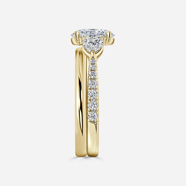 Vivian Yellow Gold Plain Band Bridal Set Engagement Ring