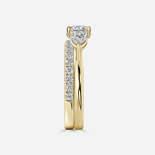 Vivian Solitaire Yellow Gold Pavé Band Bridal Set Engagement Ring