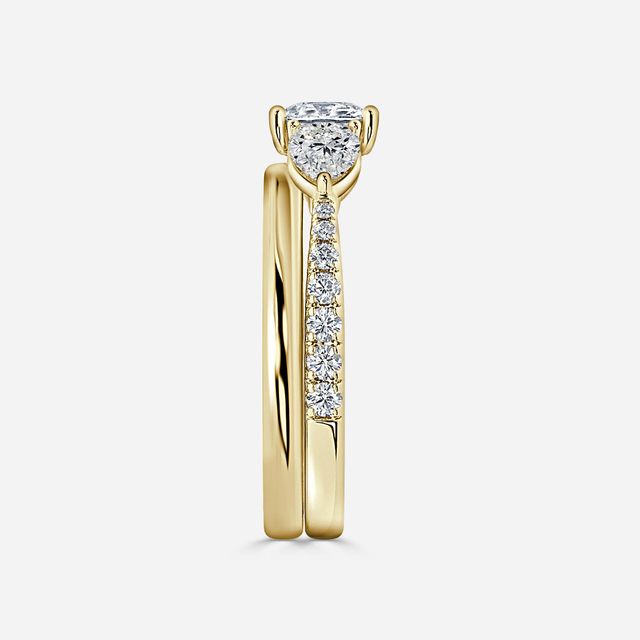 Vivian Yellow Gold Plain Band Bridal Set Engagement Ring