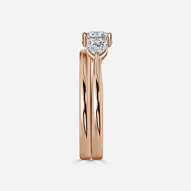 Vivian Solitaire Rose Gold Plain Band Bridal Set Engagement Ring