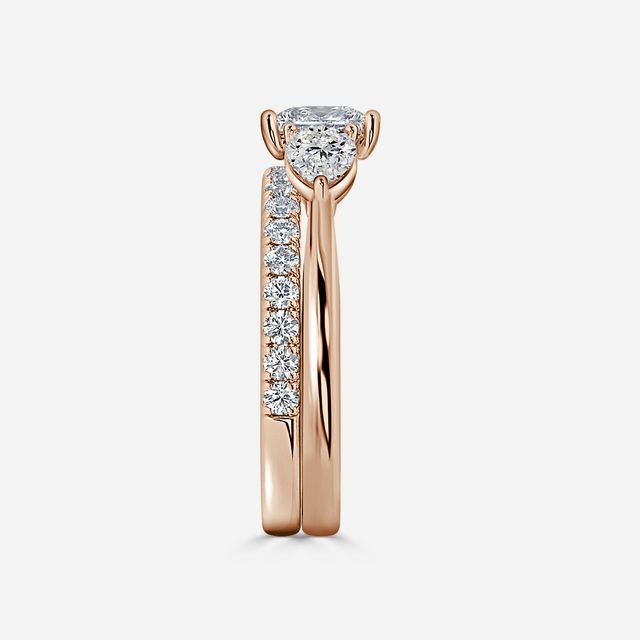 Vivian Solitaire Rose Gold Pavé Band Bridal Set Engagement Ring