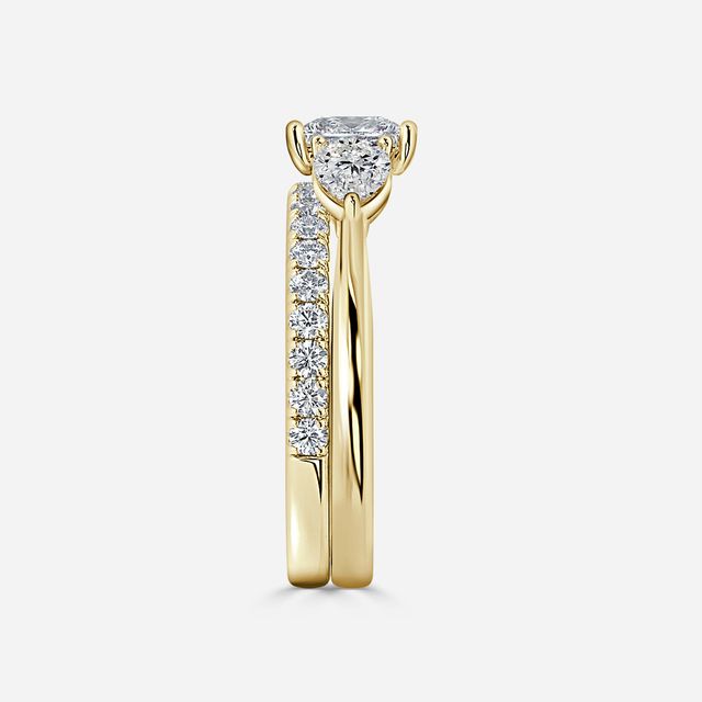 Vivian Solitaire Yellow Gold Pavé Band Bridal Set Engagement Ring