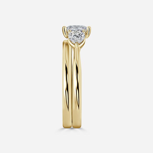 Vivian Solitaire Yellow Gold Plain Band Bridal Set Engagement Ring