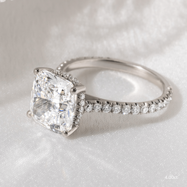 4.00ct Aisha Platinum Hidden Halo Engagement Ring Cushion Lab Diamond