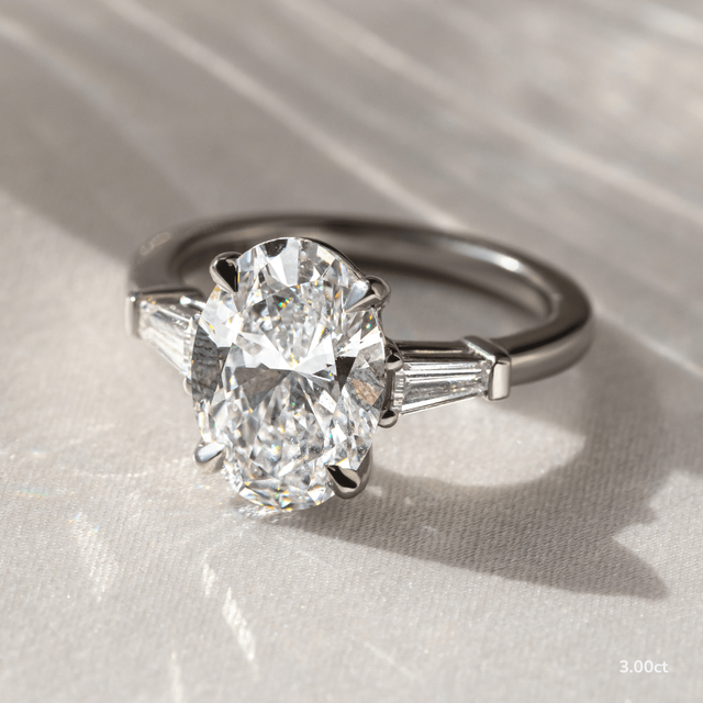 3.00ct Kenzo Platinum Trilogy Engagement Ring Oval Lab Diamond
