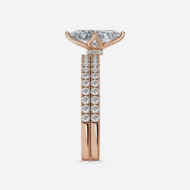 Jennifer Rose Gold Pavé Band Bridal Set Engagement Ring