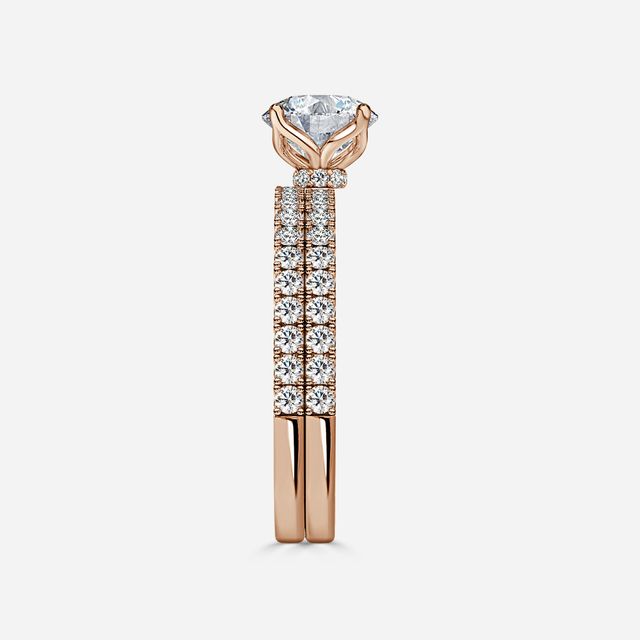 Jennifer Rose Gold Pavé Band Bridal Set Engagement Ring