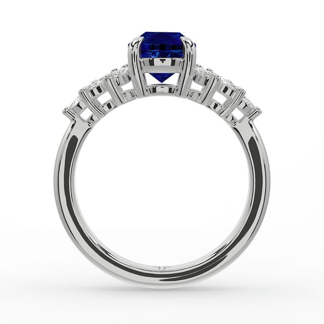 1.00ct Lab Grown Round Blue Sapphire Anastasia Platinum Cluster Engagement Ring