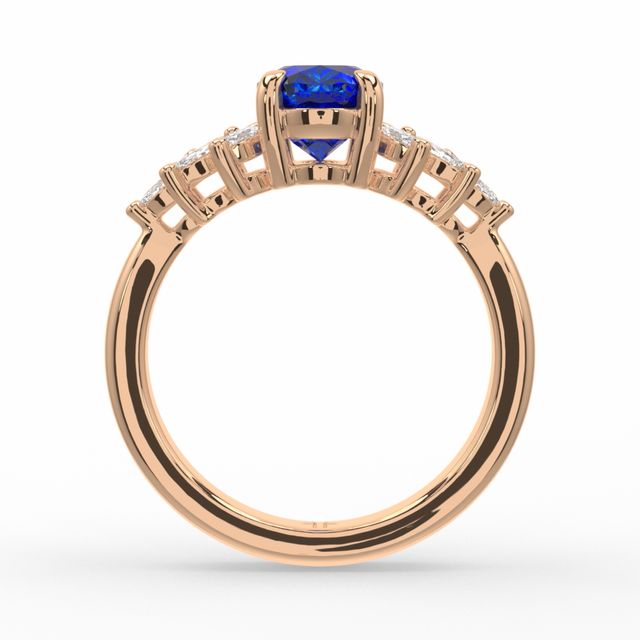 1.00ct Lab Grown Oval Blue Sapphire Anastasia Rose Gold Cluster Engagement Ring