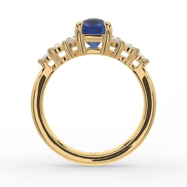 1.00ct Lab Grown Cushion Blue Sapphire Anastasia Yellow Gold Cluster Engagement Ring
