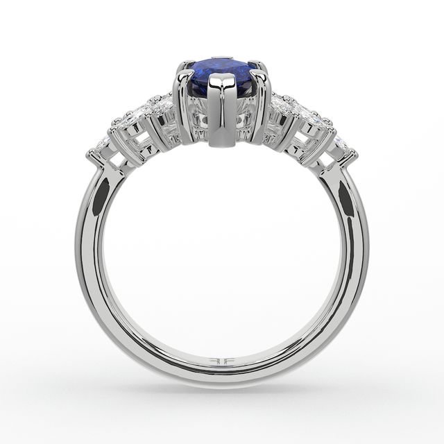 1.00ct Lab Grown Marquise Blue Sapphire Anastasia White Gold Cluster Engagement Ring