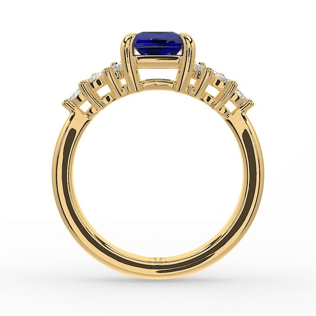 1.00ct Lab Grown Princess Blue Sapphire Anastasia Yellow Gold Cluster Engagement Ring
