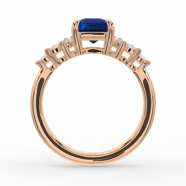 1.00ct Lab Grown Asscher Blue Sapphire Anastasia Rose Gold Cluster Engagement Ring