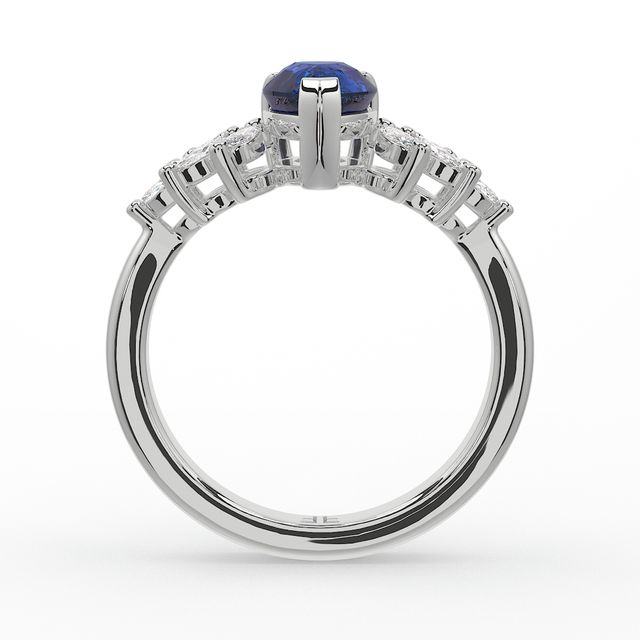 1.00ct Lab Grown Pear Blue Sapphire Anastasia Platinum Cluster Engagement Ring