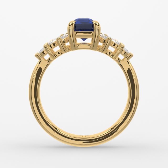 1.00ct Lab Grown Emerald Blue Sapphire Anastasia Yellow Gold Cluster Engagement Ring