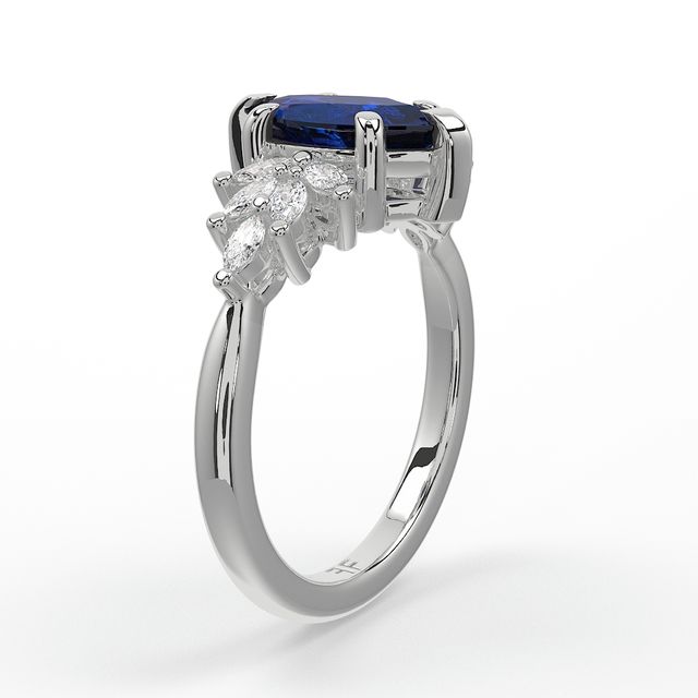 1.00ct Lab Grown Marquise Blue Sapphire Anastasia White Gold Cluster Engagement Ring