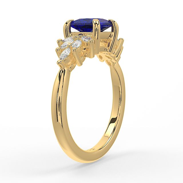 1.00ct Lab Grown Princess Blue Sapphire Anastasia Yellow Gold Cluster Engagement Ring
