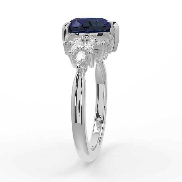 1.00ct Lab Grown Pear Blue Sapphire Anastasia Platinum Cluster Engagement Ring