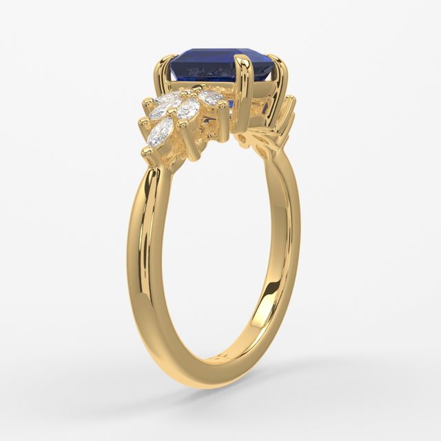 1.00ct Lab Grown Emerald Blue Sapphire Anastasia Yellow Gold Cluster Engagement Ring