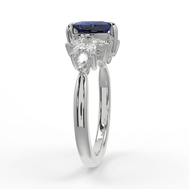 1.00ct Lab Grown Heart Blue Sapphire Anastasia White Gold Cluster Engagement Ring