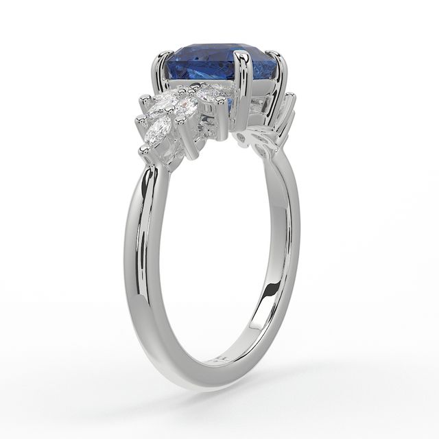 1.00ct Lab Grown Radiant Blue Sapphire Anastasia Platinum Cluster Engagement Ring