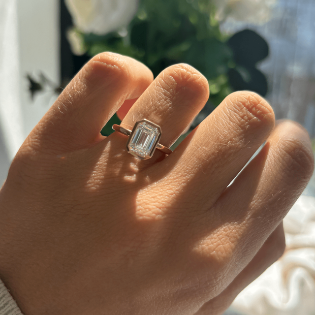 2.00 Carat Lab Grown Emerald Cut Bezel Engagement Ring In Yellow Gold - Chloe