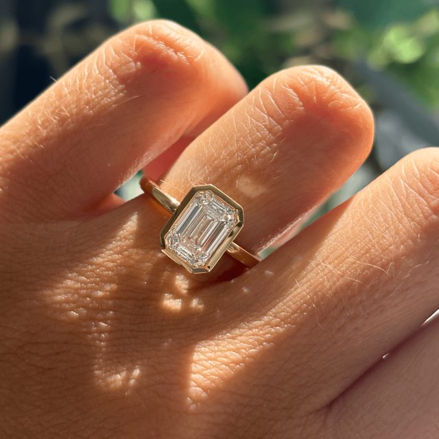 2.00 Carat Lab Grown Emerald Cut Bezel Engagement Ring In Yellow Gold - Chloe