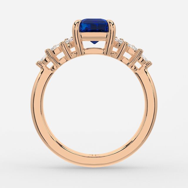 1.00ct Lab Grown Asscher Blue Sapphire Anastasia Rose Gold Cluster Engagement Ring