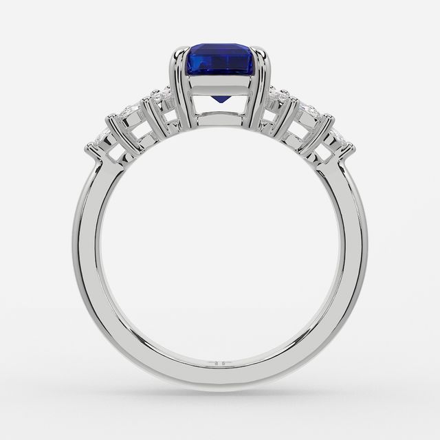 1.00ct Lab Grown Asscher Blue Sapphire Anastasia White Gold Cluster Engagement Ring