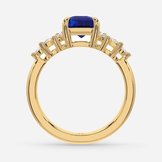 1.00ct Lab Grown Asscher Blue Sapphire Anastasia Yellow Gold Cluster Engagement Ring