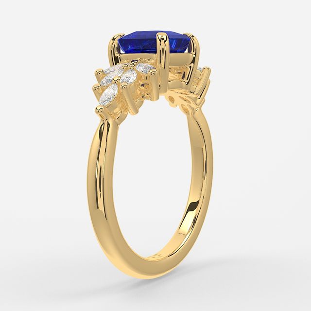 1.00ct Lab Grown Asscher Blue Sapphire Anastasia Yellow Gold Cluster Engagement Ring
