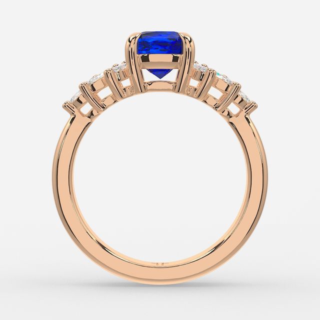1.00ct Lab Grown Cushion Blue Sapphire Anastasia Rose Gold Cluster Engagement Ring