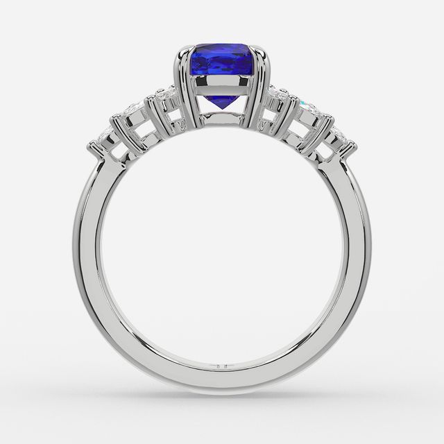 1.00ct Lab Grown Cushion Blue Sapphire Anastasia White Gold Cluster Engagement Ring