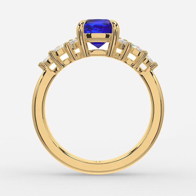 1.00ct Lab Grown Cushion Blue Sapphire Anastasia Yellow Gold Cluster Engagement Ring