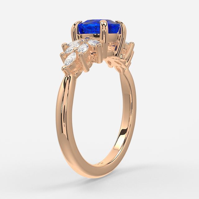1.00ct Lab Grown Cushion Blue Sapphire Anastasia Rose Gold Cluster Engagement Ring