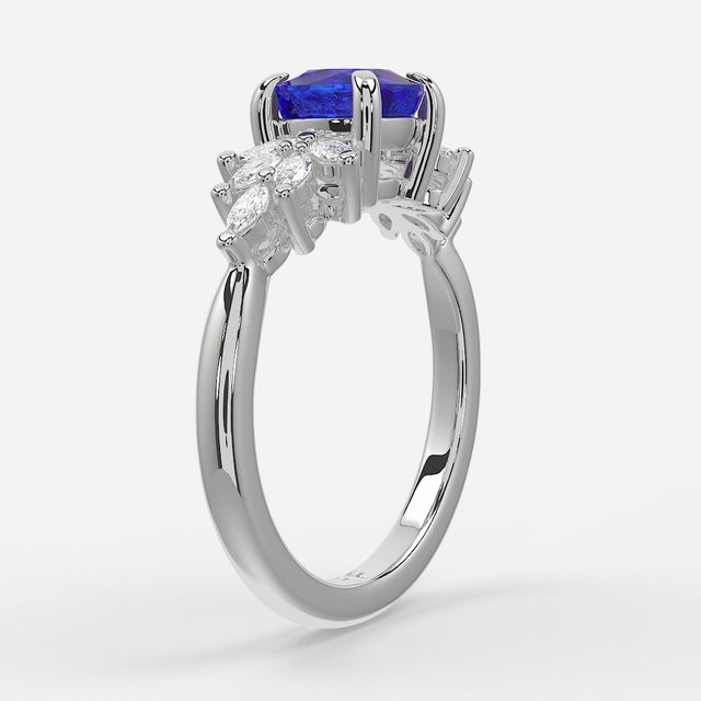 1.00ct Lab Grown Cushion Blue Sapphire Anastasia White Gold Cluster Engagement Ring