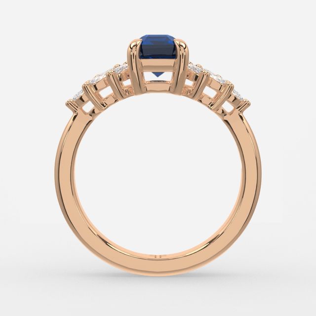 1.00ct Lab Grown Emerald Blue Sapphire Anastasia Rose Gold Cluster Engagement Ring