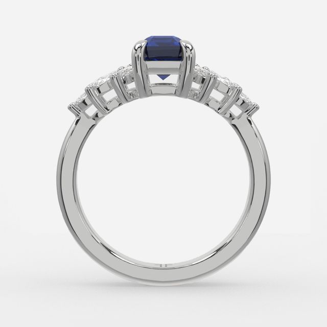 1.00ct Lab Grown Emerald Blue Sapphire Anastasia White Gold Cluster Engagement Ring