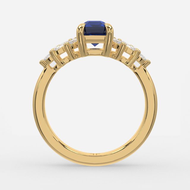 1.00ct Lab Grown Emerald Blue Sapphire Anastasia Yellow Gold Cluster Engagement Ring