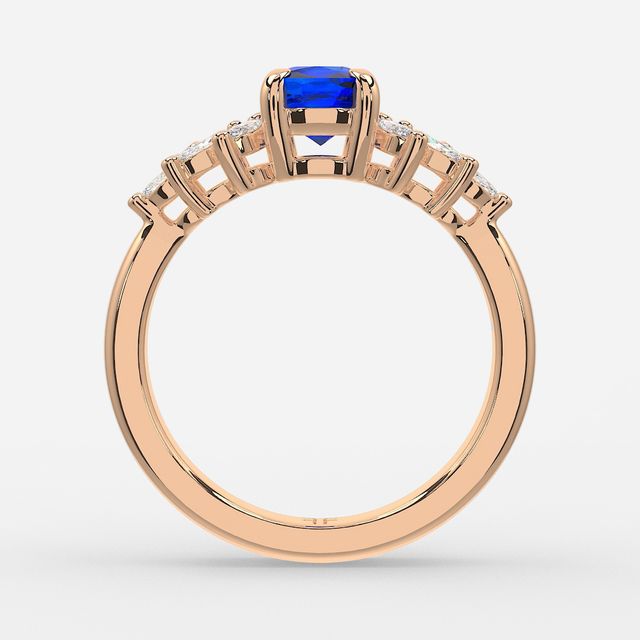 1.00ct Lab Grown Elongated Cushion Blue Sapphire Anastasia Rose Gold Cluster Engagement Ring