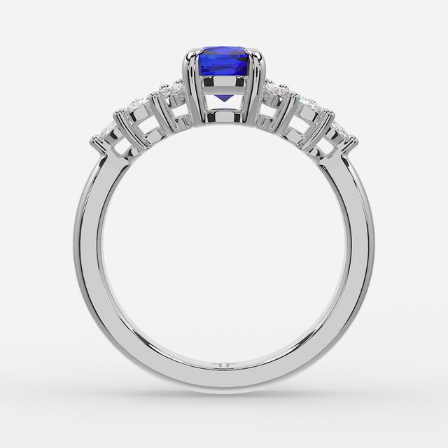 1.00ct Lab Grown Elongated Cushion Blue Sapphire Anastasia White Gold Cluster Engagement Ring