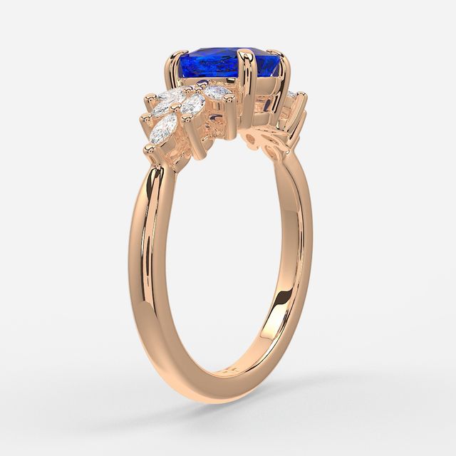 1.00ct Lab Grown Elongated Cushion Blue Sapphire Anastasia Rose Gold Cluster Engagement Ring