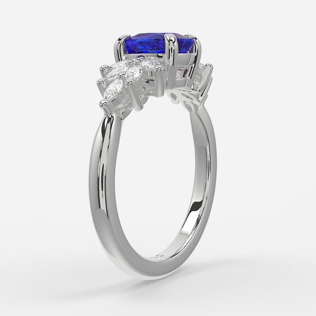 1.00ct Lab Grown Elongated Cushion Blue Sapphire Anastasia White Gold Cluster Engagement Ring