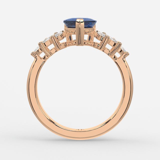 1.00ct Lab Grown Heart Blue Sapphire Anastasia Rose Gold Cluster Engagement Ring