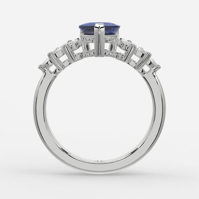 1.00ct Lab Grown Heart Blue Sapphire Anastasia White Gold Cluster Engagement Ring