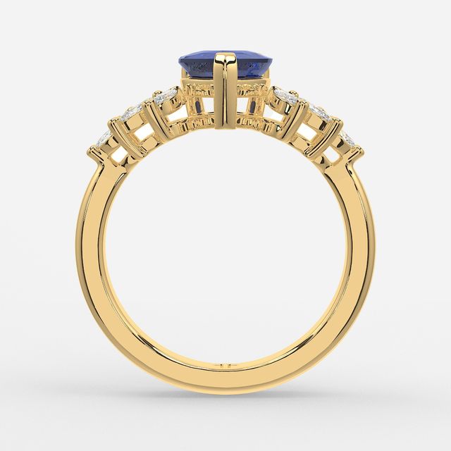1.00ct Lab Grown Heart Blue Sapphire Anastasia Yellow Gold Cluster Engagement Ring