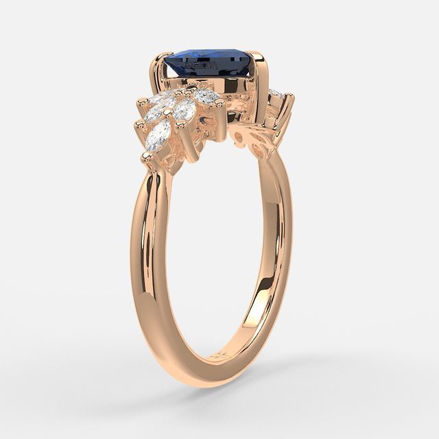 1.00ct Lab Grown Heart Blue Sapphire Anastasia Rose Gold Cluster Engagement Ring